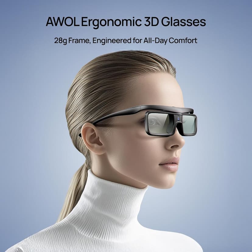AWOL VISION DLP Link 3D Glasses, Rechargeable Active Shutter Eyewear Compatible with AWOL VISION LTV-3000 Pro and LTV-3500 Pro, Vanish TV & Other DLP-Link 3D projectors (2 Packs)