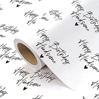 WRAPAHOLIC Birthday Wrapping Paper for Men - Mini Roll - 17 Inch x 16.5 Feet - Happy Birthday Handsome Design for Special Friend, Boyfriend, Husband