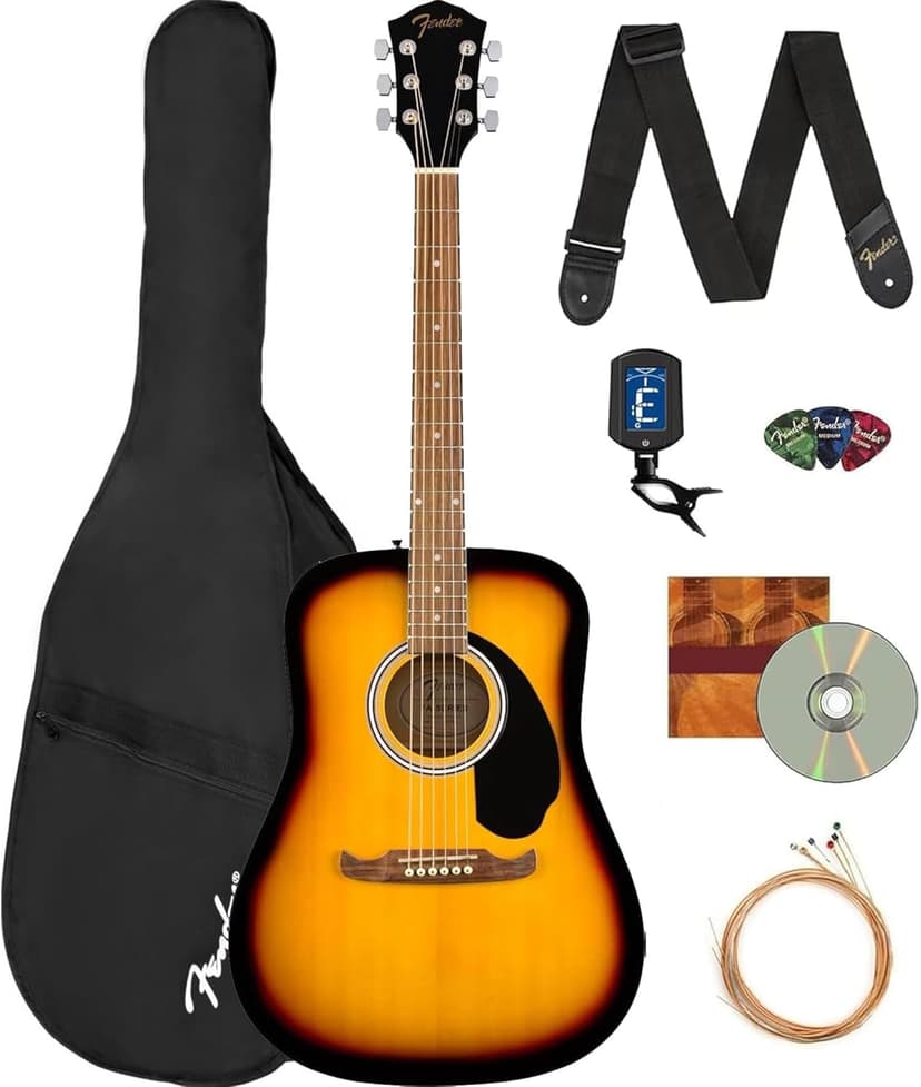 Fender FA-125 Acoustic Guitar - Sunburst Bundle with Gig Bag, Tuner, Strings, Strap, Picks, and Austin Bazaar Instructional DVD