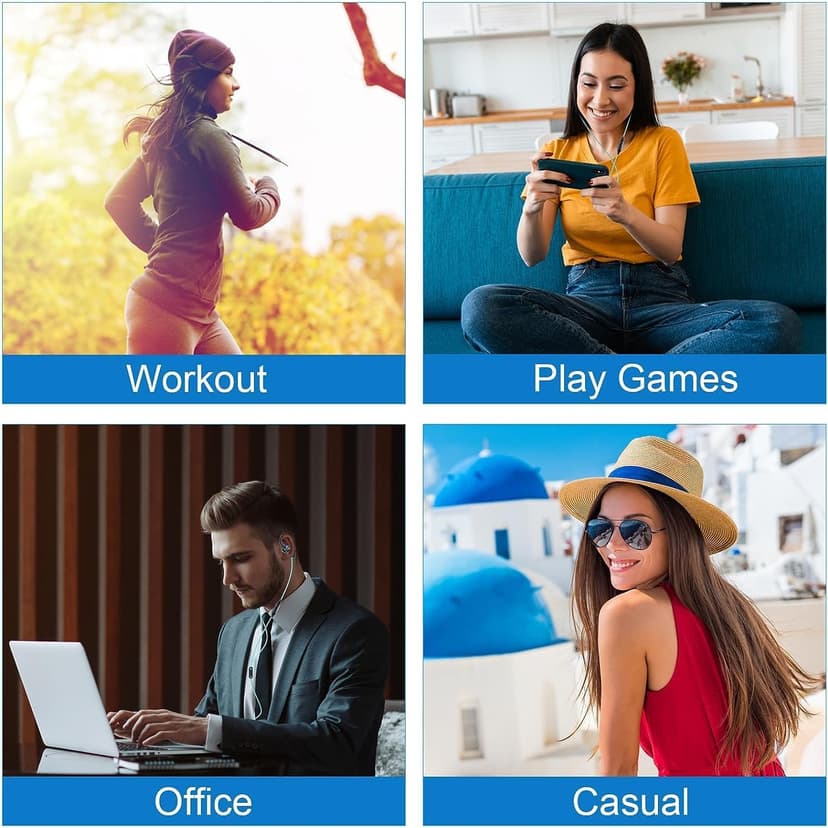 Upgrade Wired Sports Earbuds with Ear Hooks, Running Headphones Secure Fit Wrap Around Ear, Sweatproof In-Ear Earphones with Microphone, 3.5mm Jack for Smartphone Laptop Tablet MP3 Workout Jogging Gym