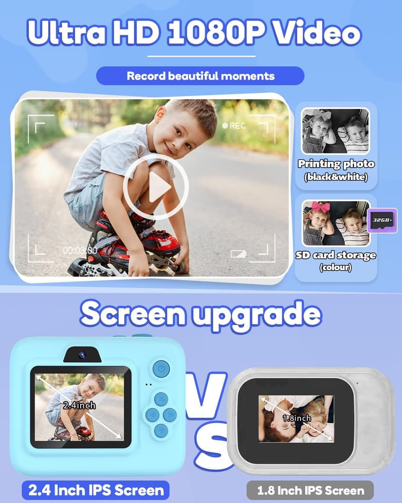 Dylanto Kids Camera Instant Print,1080P Kids Instant Cameras that Print Photos,Christmas Birthday Gifts for Girls Age 3-12,Portable Toy for 3 4 5 6 7 8 9 10 Year Old Girls Boys-Blue B0CQRFSFL6