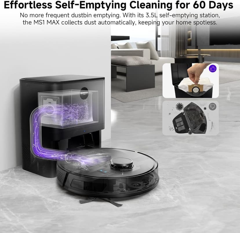 MONSGA Robot Vacuum and Mop Combo, 6000Pa Robotic Vacuum with 3.5L Self Emptying Station, Lidar Navigation Robot Vacuum Cleaner, 180mins Runtime, APP/Remote/Voice Control, for Hard Floors and Carpets