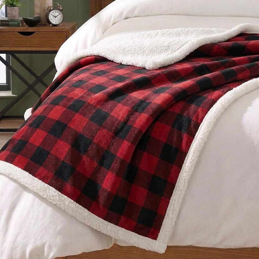 Eddie Bauer - Blanket, Super Soft Reversible Sherpa & Brushed Fleece Bedding, Throw Blankets for Couch, Ideal for Lounging (Cabin Plaid Red)