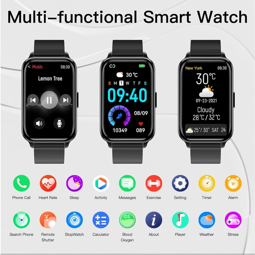 Smart Watch Fitness Tracker Make/Answer calls for Women Men with Heart Rate Blood Oxygen Sleep Monitor Sports Modes Step Calorie Counter IP68 Waterproof for Android Phones iPhone (Rectangle, Black)