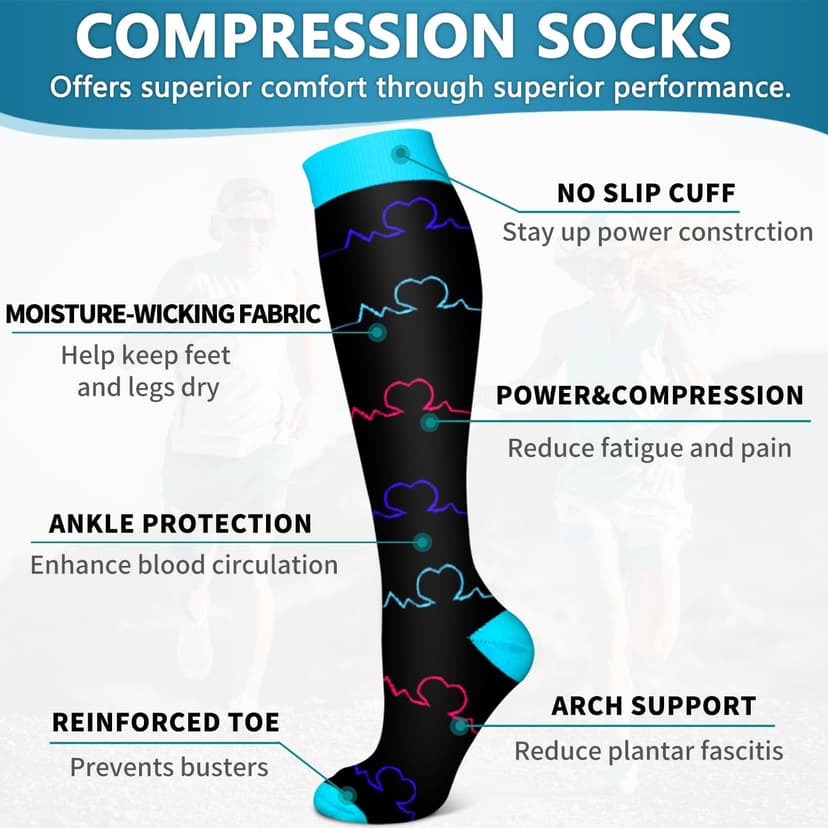 6 Pack Copper Compression Socks for Women and Men Circulation-Best Support for Medical,Running,Nursing,Athletic B082QTVPCM