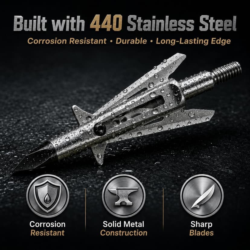 5 Pack Mechanical Expandable Broadheads 100 Grain – Crossbow & Compound Bow Compatible, 2-Inch Cut, 440 Stainless Steel Blades & Chisel Tip, Turkey Deer Small Game Hunting Archery Arrow Tips
