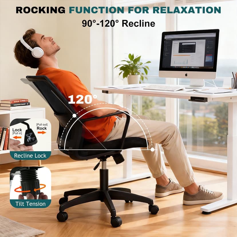 PayLessHere Gaming Chair Ergonomic Computer Chair Office Chair Video Game Chairs with Lumbar Support Desk Chair Armrest Mid Black Cushion Swivel Rolling Chair with Wheels for Home Office(Black)
