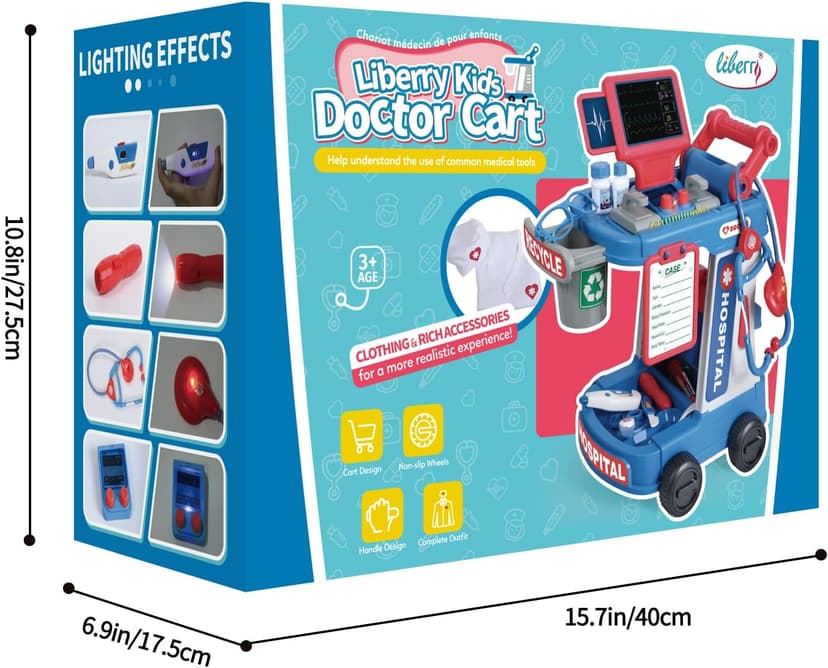 Kids Doctor Playset with Cart, Costume & Stethoscope, Role Play, Pretend Play Medical Toys, Birthday Gift Liberry Toddlers Doctor Kit Toy for Girls Boys Ages 2 3 4 5, Blue B0BYNC6XMQ