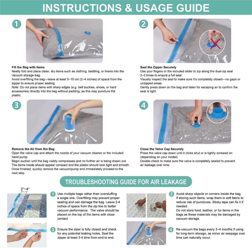 8 Pack Travel Vacuum Storage Bags with Rechargeable Wireless Electric Pump for Luggage, Suitcase, Carry-on Size Vacuum Seal Compression Space Saver Bags for Clothes and Clothing Travel