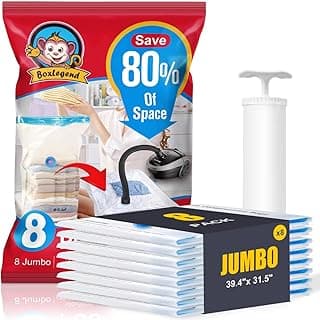 BoxLegend Vacuum Storage Bags with Large Size Hand Pump 8 Jumbo 31.5’’x39.37’' Thickened Vacuum Seal Bags for Clothing Space Saving Vacuum Pack Storage Bags for Pillow Comforters Bedding