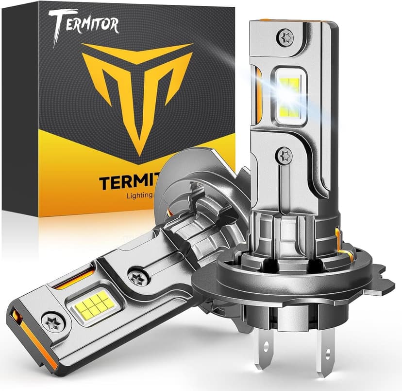 Termitor Upgraded​ H7 Light Bulbs, 90,000LM Brightness, 1:1 Mini Size, 6500K Cool White, Easy 3 Min Plug and Play, IP68 Rated, Extremely Long Lifespan, Pack of 2