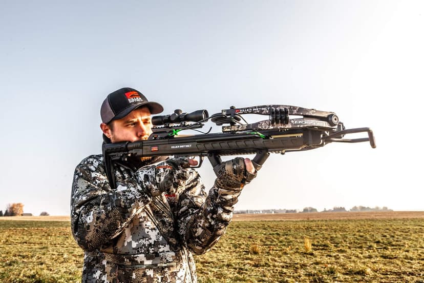 Killer Instinct Boss 405 Crossbow Pro Package with 4x32 IR-W Scope, Rope Cocker, String Suppressors, 3-Bolt Quiver, 3 Hypr Lite Bolts and Field Tips, Stick of Rail Lube