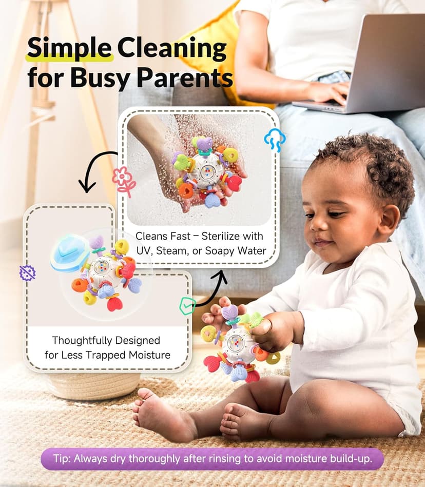 Baby Silicone Teething Toys - Safe, Multi-Functional BPA-Free Sensory Learning Teether Montessori Baby Toys for Infant 0-12 Months Teething Relief with Rattle Perfect Baby Gift for Boys Girls