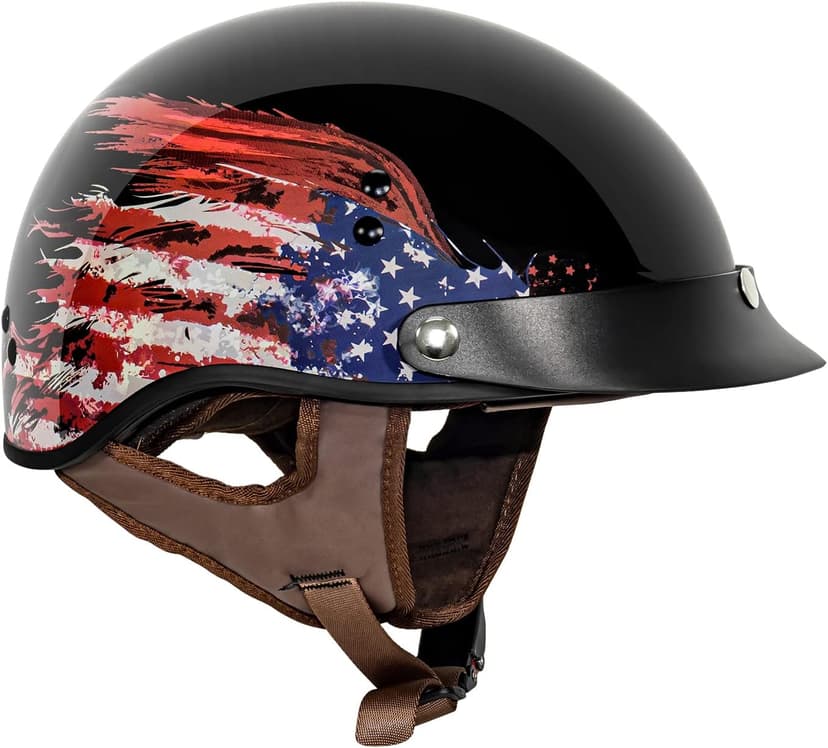 VCAN Cruiser Half Face Motorcycle Helmet with Drop-Down Sun Visor, Removable Peak and Quick Release Buckle