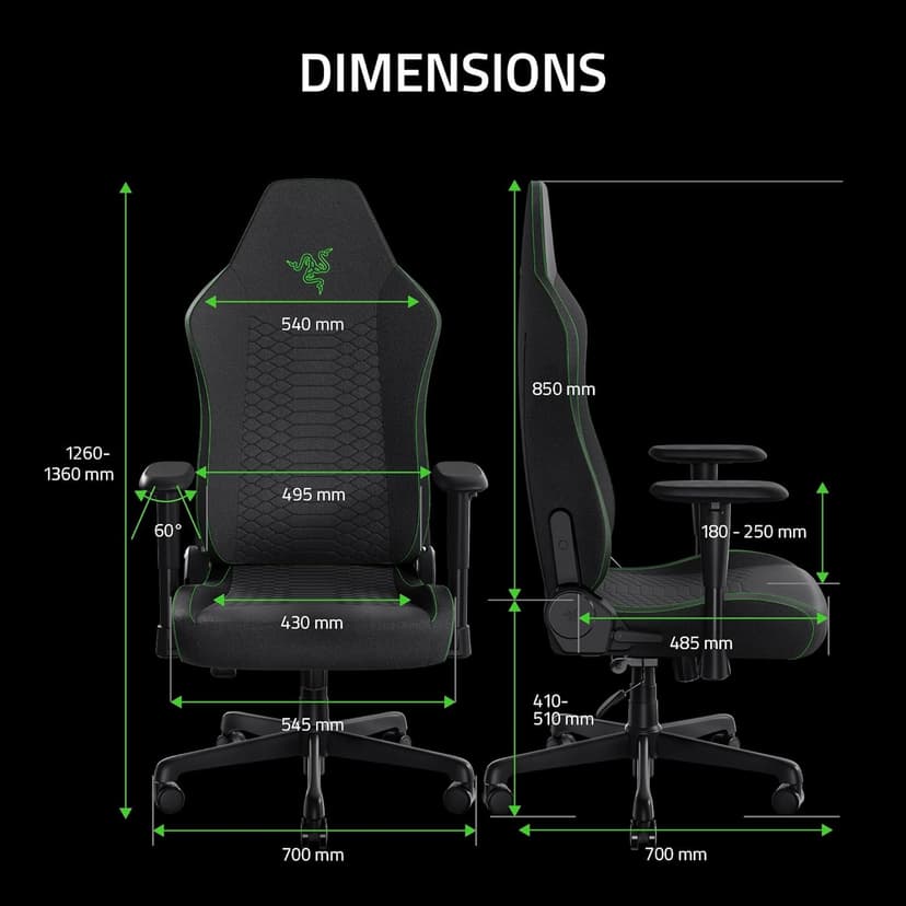 Razer Iskur V2 X Ergonomic Gaming Chair: Built-in Lumbar Support - Widened Seat Base - High Density Foam Cushions - Adjustable 152 Degree Recline - 2D Armrests - Plush Fabric Finish - Black