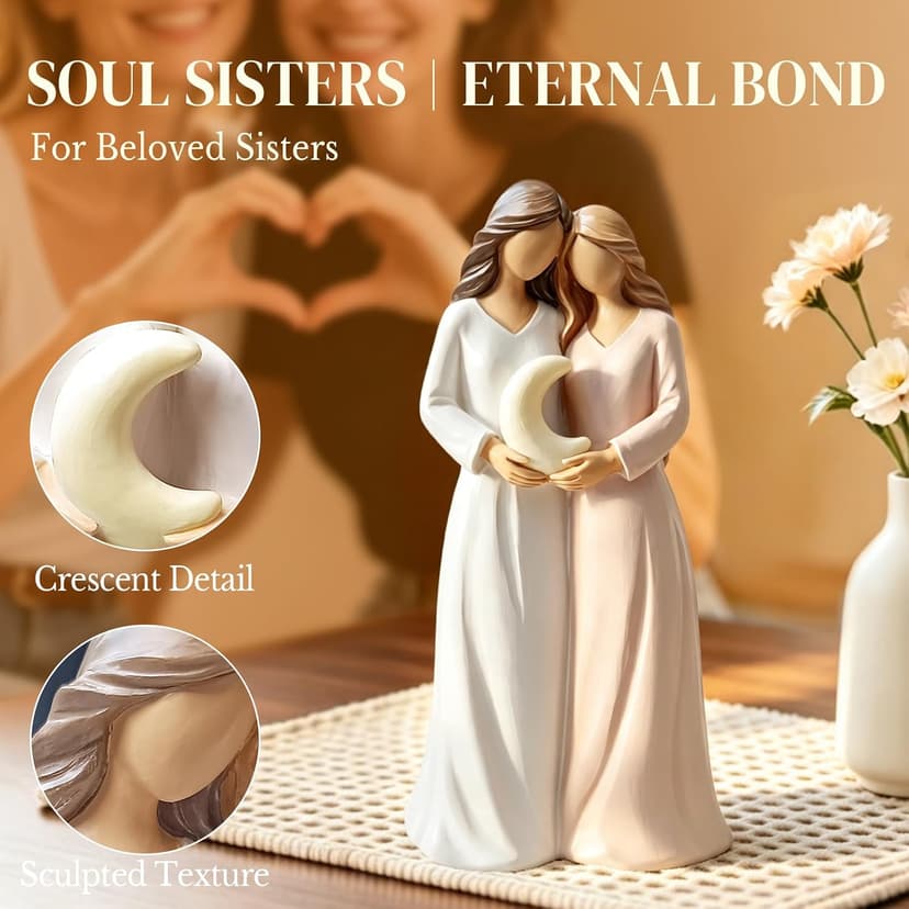 Hand-painted resin keepsake with a greeting card for your bestie, big sister or soul sister, near or far, on her birthday. Sister Figurine, Gifts for Best Friend Women, Sister Birthday Gifts (Moon) B0H8Y4B318