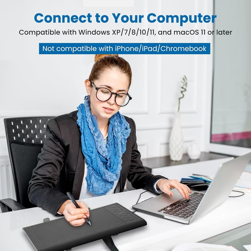 XOPPOX Graphics Drawing Tablet, 10×6 Inch Large Active Area with Battery-Free Stylus, 8192 Levels of Pen Pressure and 12 Hot Keys, Compatible with PC/Mac/Android for Painting, Design & Online Teaching