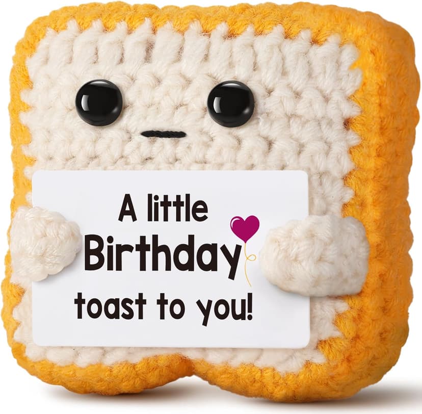 A little Birthday Toast to you - Crochet Toast Happy Birthday Gifts Card, Fathers Day Dad Gifts for Mom Women Men Her Him Sister Best Friend Girls Boys Fanny Handmade Knitted Emotional Positive Toast