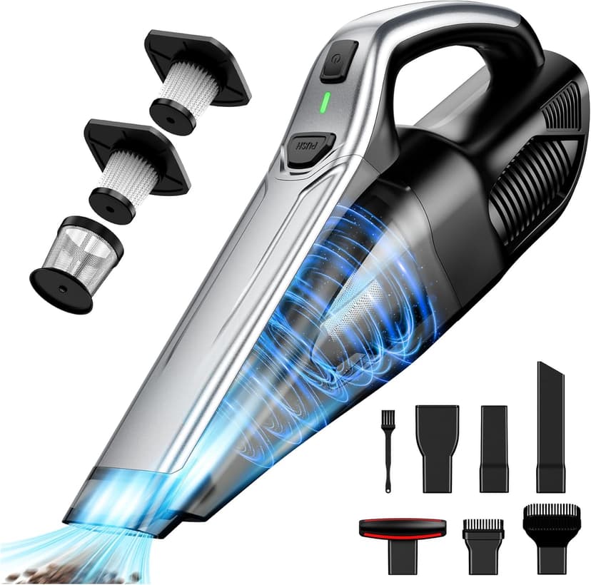 SAKOLD Car Vacuum Handheld Vacuum Cordless with Powerful Suction, Type-C Charge, 2 Suction Modes, 6-in-1 Portable Mini Vacuum for Home, Car, Office Desk, Keyboards