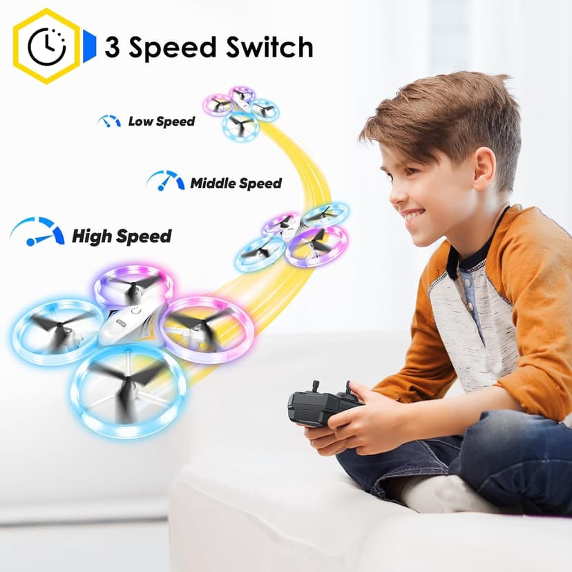Drones for Kids, RC Drone with Cool Led Lights Mini Remote Control Beginner Drone Indoor Outdoor RC Quadcopter with 3D Flip and 2 Rechargeable Battery Flying Toys Gift for Boys Girls, White