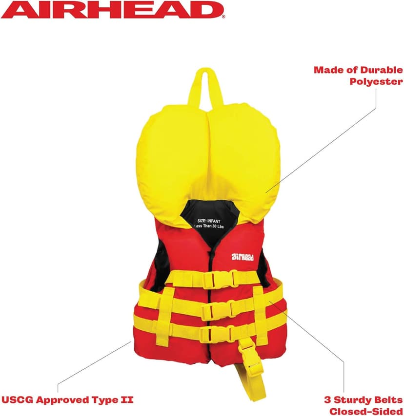 Airhead General Purpose Life Jacket for Adults & Kids - US Coast Guard Approved Life Vest for Men, Women, Youth, Child & Infant, Boating Safety PFD for Fishing & Swimming