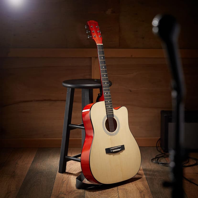 Ashthorpe 41-inch Beginner Cutaway Acoustic Guitar Package (Natural), Full Size Basic Starter Kit w/Gig Bag, Strings, Strap, Tuner, Picks