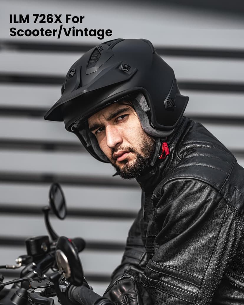 ILM Open Face Motorcycle 3/4 Half Helmet for Dirt Bike Moped ATV UTV Motocross Electric Cruiser Scooter DOT Model 726X(Matte Black,L)