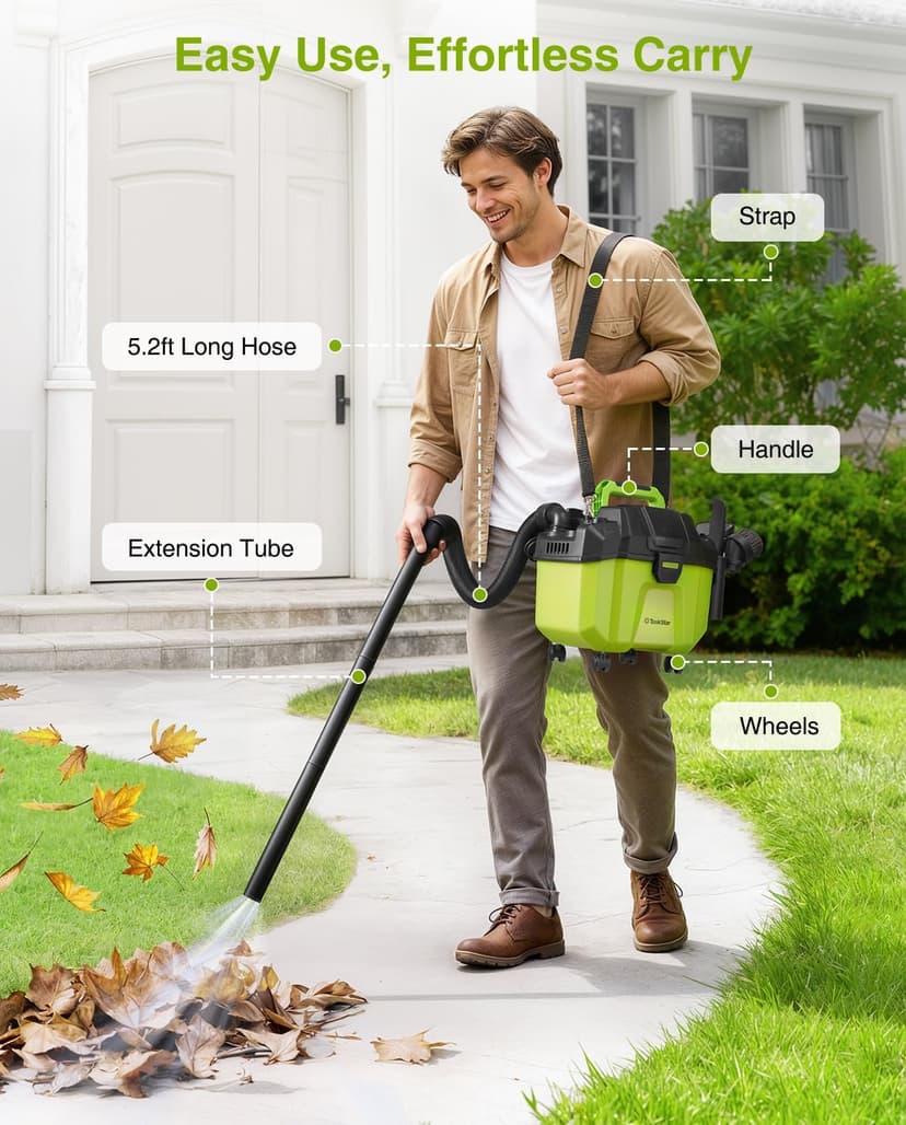 TaskStar Cordless Shop Vac, 2.6 Gal 2x4.0Ah Battery Powered Shop Vac, 3-in-1 Cordless Shop Vacuum Wet and Dry with Strap, 4 Wheels, Accessory Storage Holder, Ideal for Garage, Car, Workshop