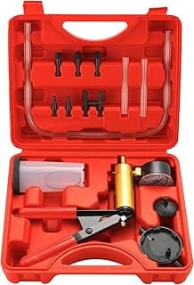 weyleity 2-in-1 Brake Bleeder & Vacuum Pump Kit | Essential for Brake & Clutch Maintenance, Handheld Vacuum Brake Bleeder Pump with Pressure Gauge, Adapters, and Case (Red)