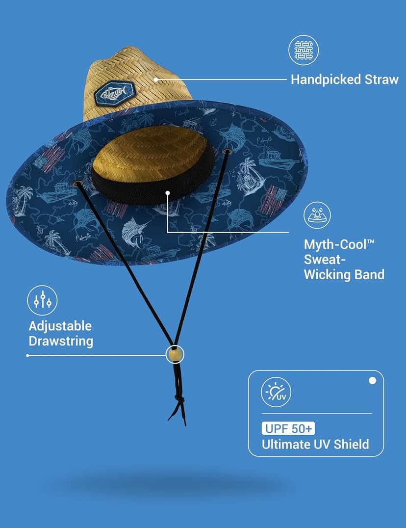 Palmyth Straw Hat for Men & Women Sun Hats, Lifeguard Hat, Beach Hat, Fishing Hat Wide Brim UPF 50+ Sun Protection