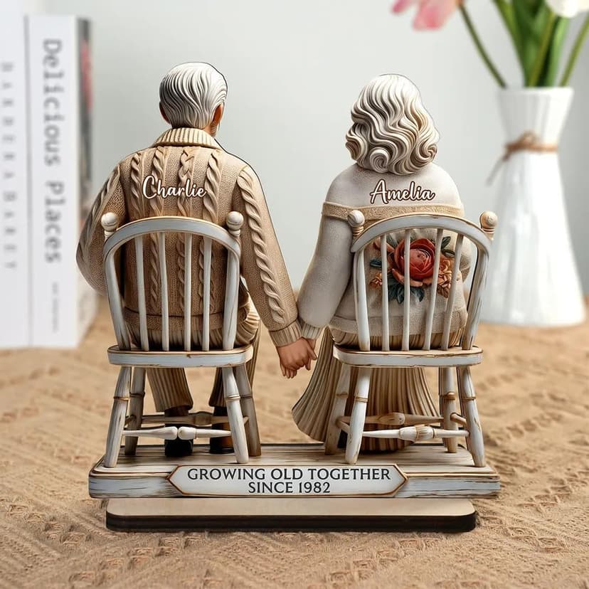 CHILLEVER Custom Growing Old Together Standing Wooden Plaque, Personalized Christmas Gift For Couples, Heartfelt Gifts For Him, Gift For Parents, Grandparents Gifts Design 5