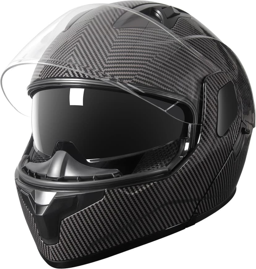 SPARK DOT Approved Modular Flip-Up Dual Visor Motorcycle Full Face Helmet for Adults Men & Women (Carbon Fiber, Large)