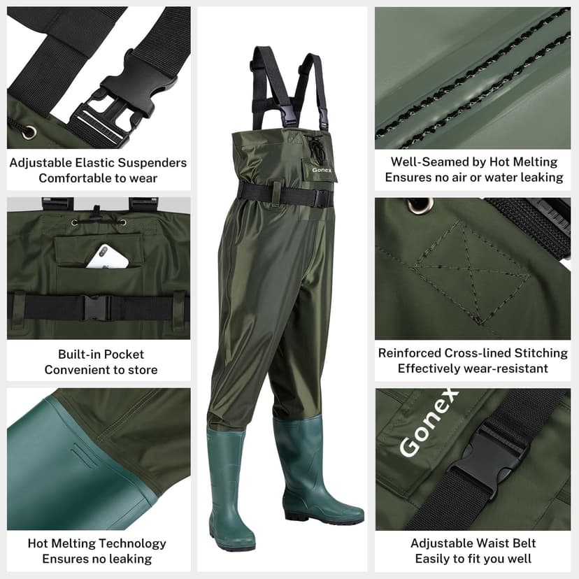 Gonex Chest Waders Hunting Fishing Waders for Men Women Waterproof 70D Nylon Wader for Duck Hunting Fishing Green, Sizes 8-13
