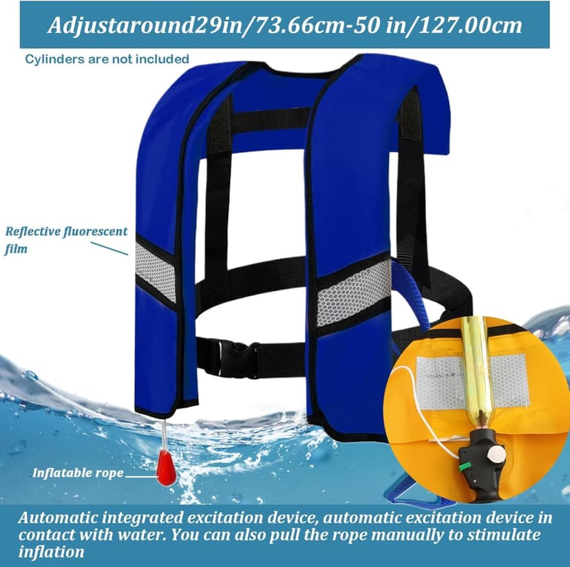 3-Pack 150N Automatic Inflatable Life Jacket – Adjustable Nylon Swim Vest with CO2 Inflation, Reflective Strips & Safety Buckle