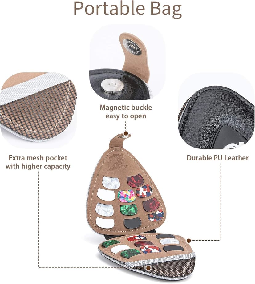 XTON Guitar Picks Holder, Picks storage Case,PU Leather Plectrums Box Organizer, Guitar Gift for Beginners (Case Only) B08SJSZWJM