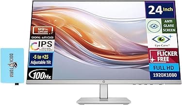HP 24" 100 Hz IPS FHD (1920x1080) 99% sRGB Display Monitor Adjustable Tilt, Height Adjust, Flicker Free, Anti-Glare, Low-Blue Light Filter, Eye Ease, Black/Silver w/DKZ Hub USB Port Expander