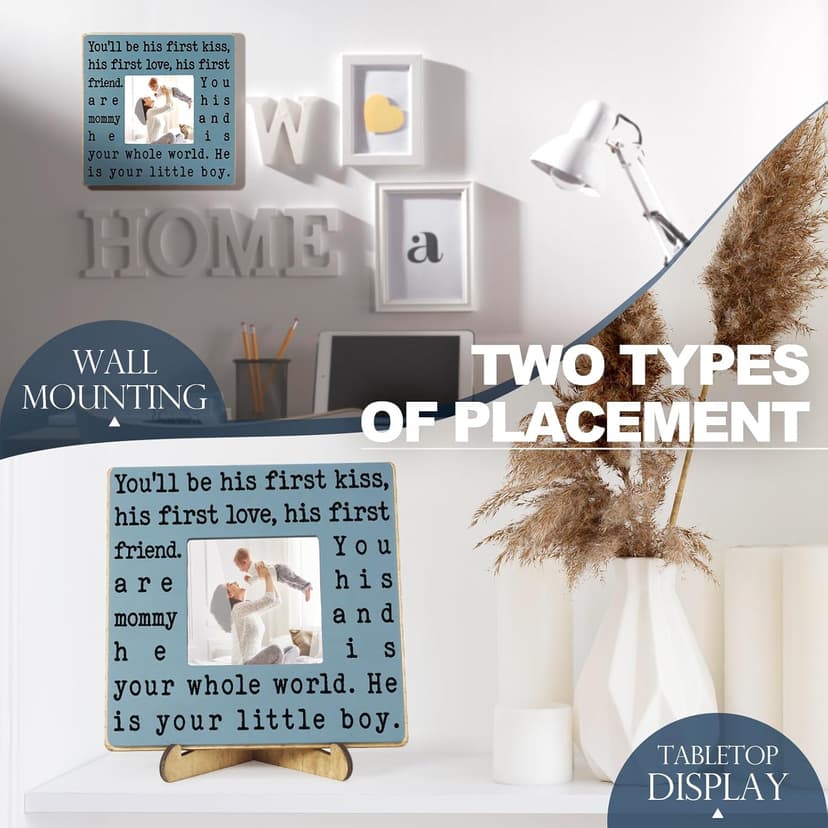 New Mom Gifts for Women, Mothers Day Gifts from Son | Boy Mom Picture Frame, Sentimental Birthday Gift for Mom | Fits 4x4 Photo, Rustic Farmhouse Home & Desk Decor