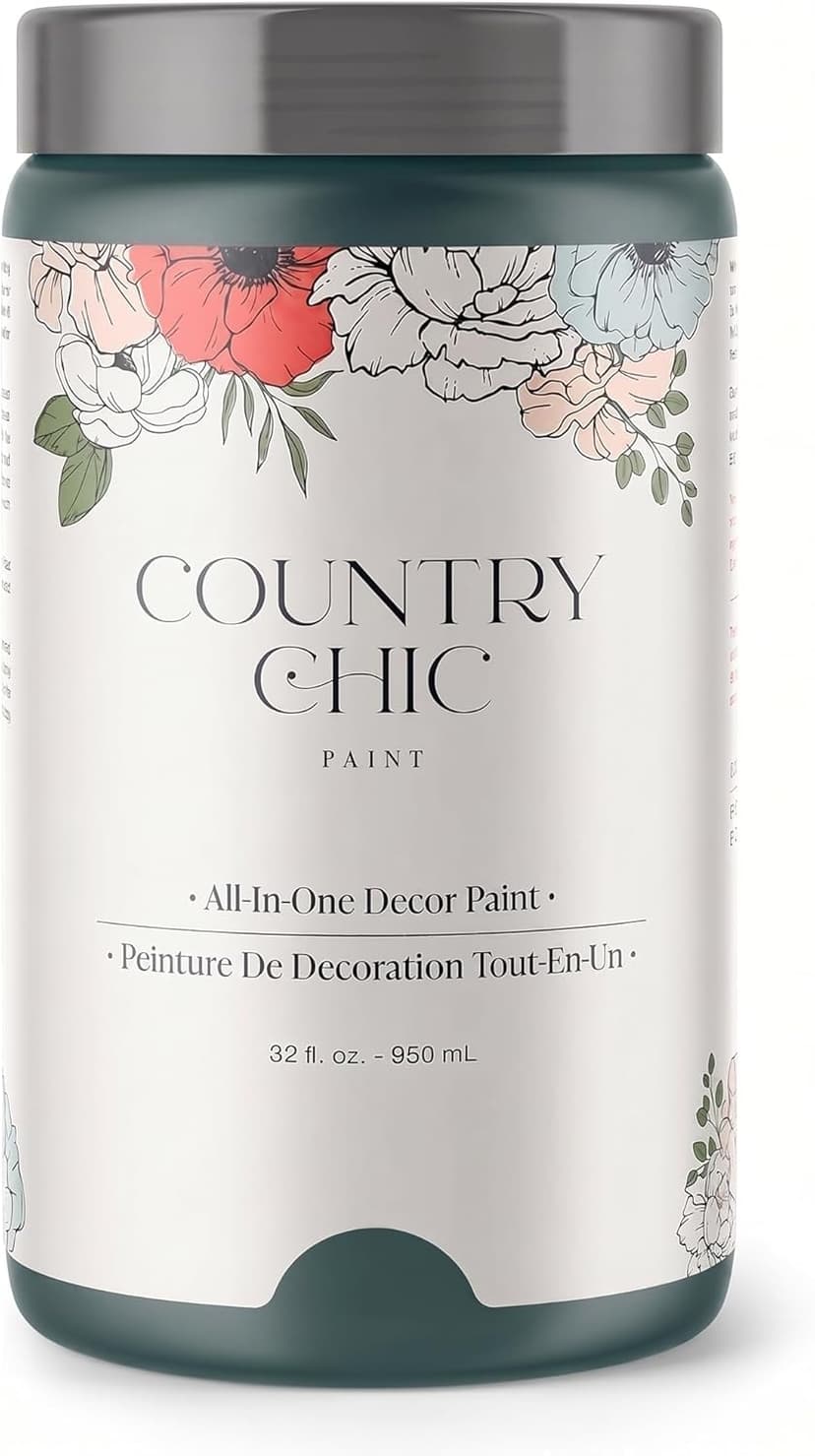 Country Chic All-in-One Chalk Paint for Furniture, Cabinets, Home Decor, Eco-Friendly, Matte Finish, Built-In Primer & Top Coat for Wood, Metal - Jitterbug (Dark Teal) - Quart 32 oz (950 ml)