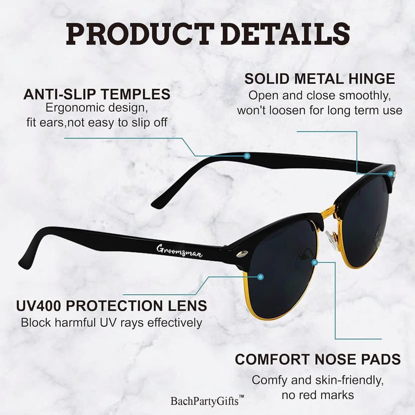 Groomsmen Sunglasses for Men - Wedding Sunglasses for Groomsman Proposal Gifts, Bachelor Party Favors B0C5XBL753