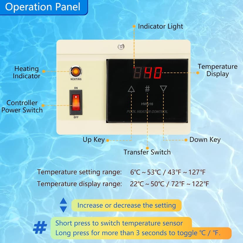 11KW 240V Pool Heater for Above Ground Pool, Electric Swimming Pool Heater with Touchscreeen, Hot Tub Thermostat for Spa, Bathtub, Above Inground Pool, 1500 Gallons (11KW)