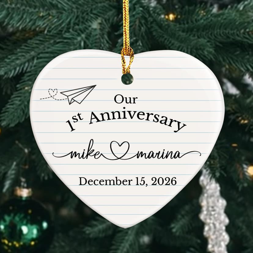 Personalized 1st Anniversary Ornament 2026, Christmas Hanging for Couple, First Wedding Gift Ideas for Her, 1 Year Paper Anniversary Ceramic Ornament for Husband&Wife, Married Decoration B0FVRNPN6F