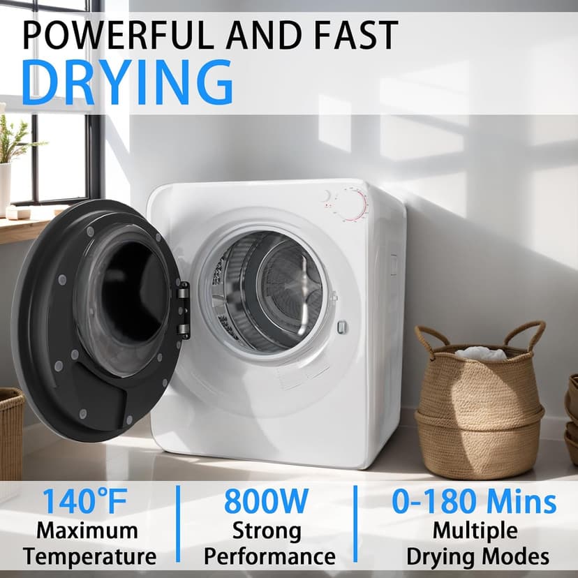 Erivess Compact Washer and Dryer Combo Set, 2.0Cu.Ft Full-Automatic Washing Machine with 10 Washing Programs & 1.6Cu.Ft Compact Dryer with 5 Drying Modes, for Apartment, Bathroom, RV-Camping, White