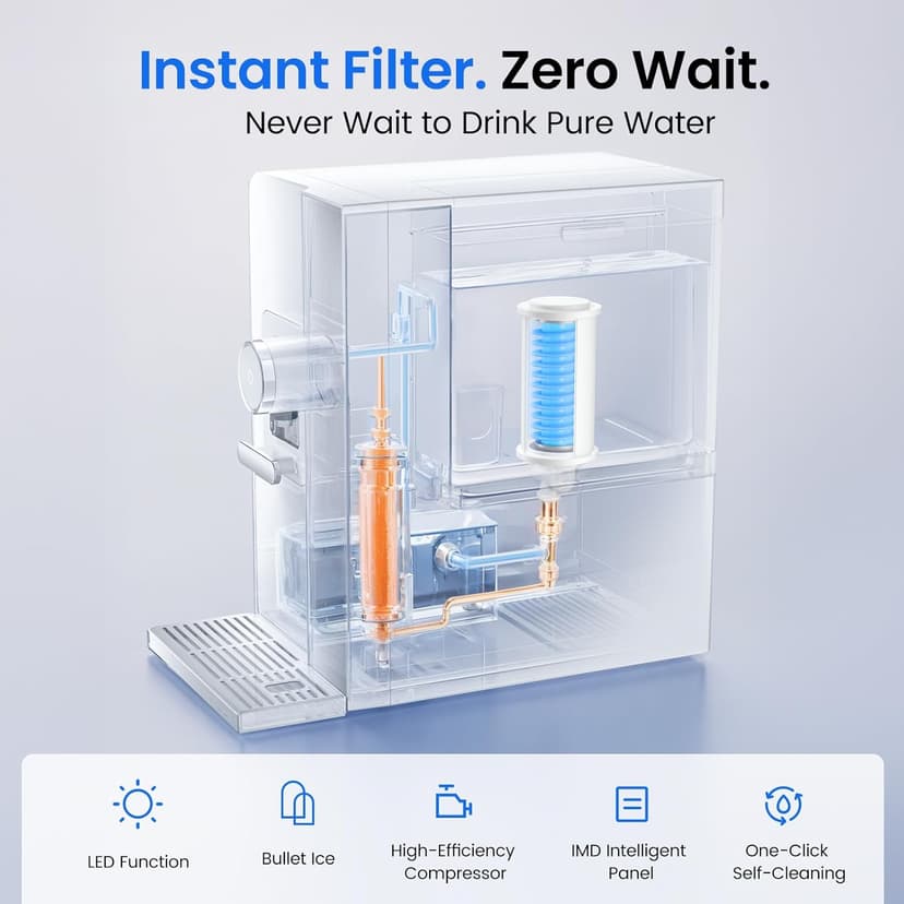 3-in-1 Countertop Water Bar with Ice Maker, Hot & Cold Water Dispenser, 7-Stage Filter, 7 Temp Settings, 5 Volume Options, No Installation, Portable Water Station for Kitchen, Office, RV