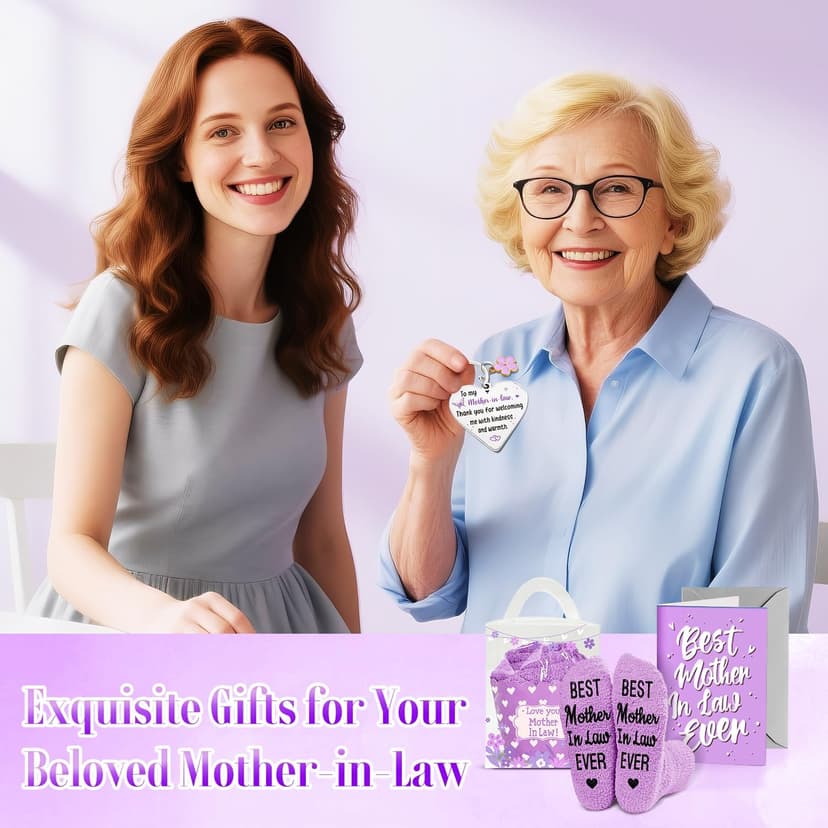 HAPPYPOP Gifts for Mother in Law - Mothers Day Socks Keychain with Greeting Card, Mom in Law Birthday Gifts Christmas Stocking Stuffers