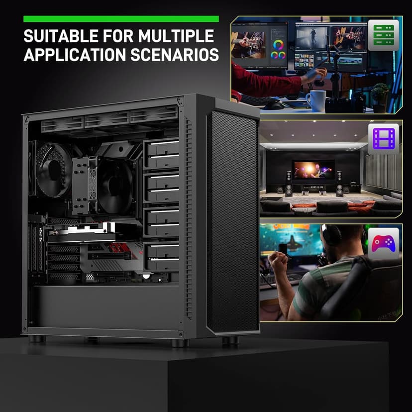 DARKROCK Classico Max Storage Master E-ATX Computer Case with 4x120mm Black Fan, 10 x3.5 HDD+3 x2.5 SDD USB 3.0 Ready, 360mm Radiator Supported, Vertical Slots for GPU Vertically Mount - Black