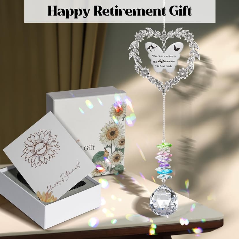 Retirement Party Decoration Hanging Ornament, Personalized Heart-Shaped Retired Farewell Gifts for Coworkers, Men, Friends Retirement Gift for Woman, Happy Retirement Crystal Suncatcher with Card B0DMD46SD7
