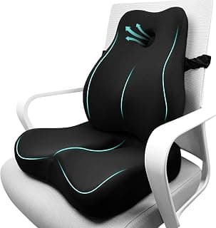 Seat Cushion & Lumbar Support Pillow for Office Chair,Memory Foam Chair Cushions for Tailbone Pain, Non-Slip Back Support for Desk,Gaming Chair,Wheelchair, Breathable & Machine Washable