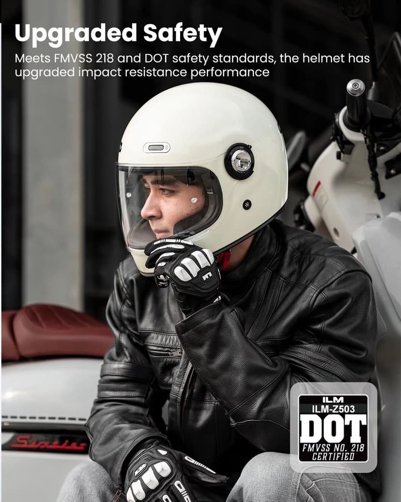 ILM Full Face Motorcycle Helmet Retro for Adult with Visor Vintage Helmets for Cruisers Scooters Mopeds Pinlock Compatible DOT Model Z503