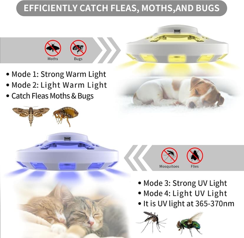 Frogoom 2 Packs Flea Traps for Inside Your Home with 6 Sticky Pads, Fleas Light Traps Kills Fleas in House, Hanging Flea Lamp with USB Cable Pest Control for Bugs Moths Gnats Indoor and Outdoor