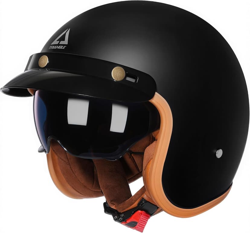 TRIANGLE 3/4 Motorcycle Helmet,Retro Open Face Adults Helmets with Visor,Half Face Moped Helmet for Men & Women,DOT Approved Helmets for Cruiser Scooter(L)